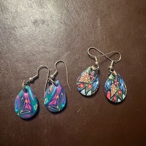 Colorful Polymer Clay Teardrop Earrings ($15 for both)